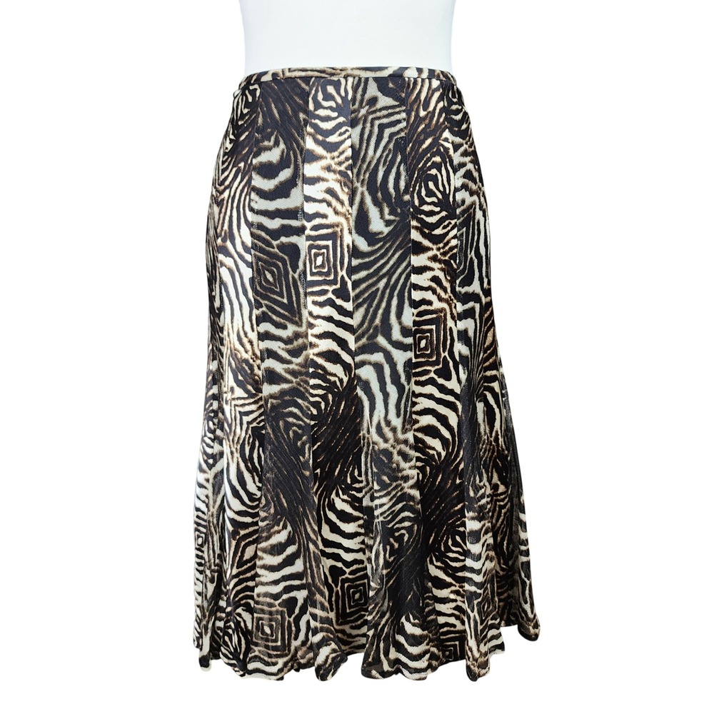 Alberto Makali Silk A Line Skirt Womens 10 Brown Zebra Office Casual 90s Vintage
